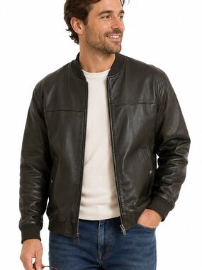 ROOTS Passport Leather Flight Jacket Mens Small Green Full Zip Bomber Lined